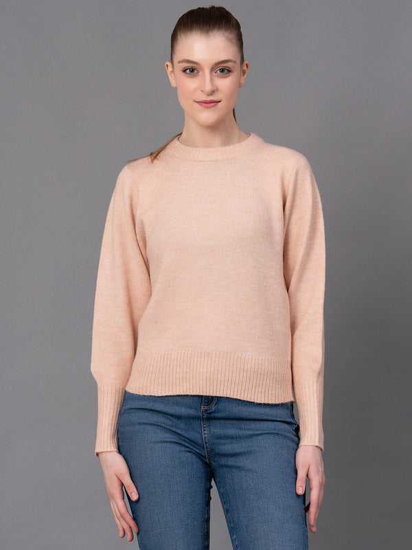 redtape Peach Poly Acrylic Spandex Melange Women's Sweater Peach