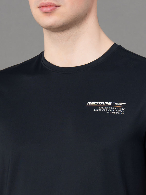Redtape Printed Black Activewear T-Shirt For Men Black