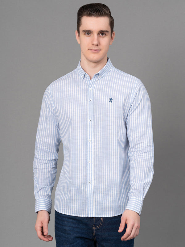 redtape Casual Striped Shirt For Men Sky Blue