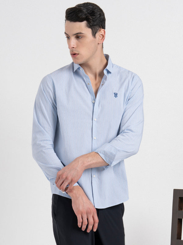 redtape Classic Striped Shirt for Men Light Blue
