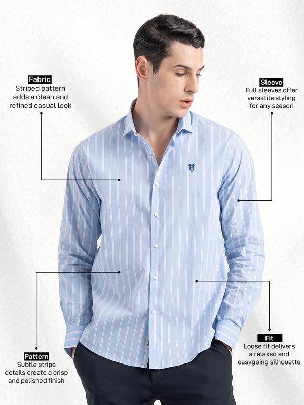 Redtape Classic Striped Shirt For Men Mid Blue