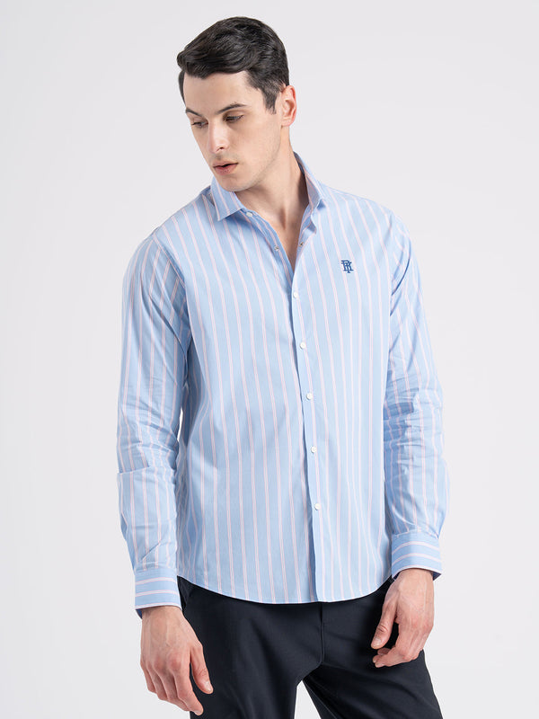 Redtape Classic Striped Shirt For Men Mid Blue