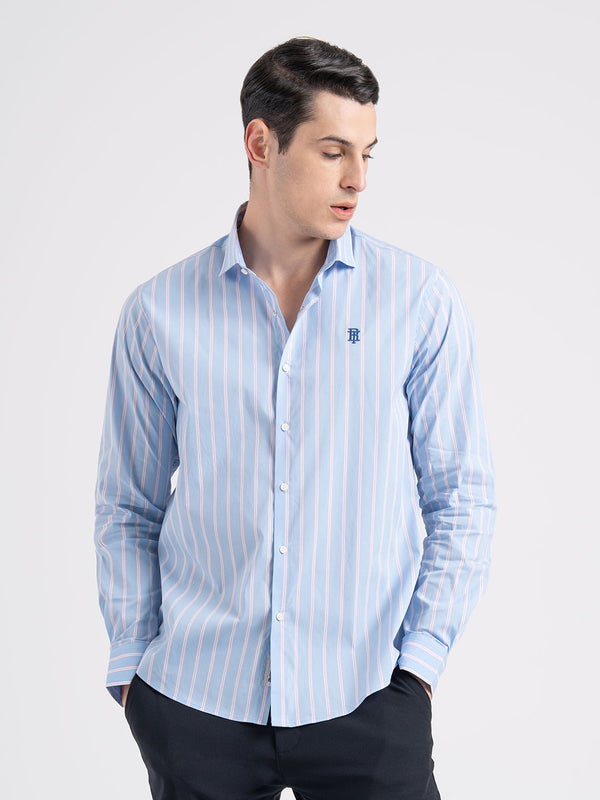 redtape Classic Striped Shirt for Men Mid Blue