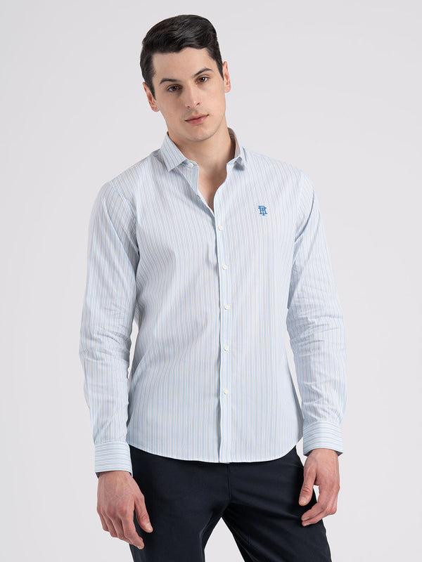 redtape Classic Striped Shirt for Men Sky Blue