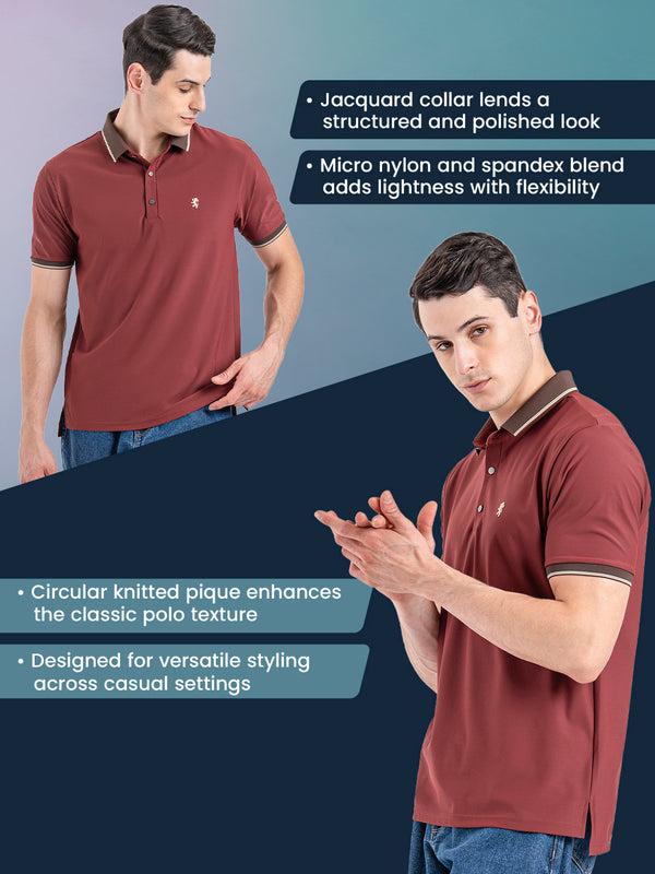 Redtape Jacquard Collar Polo T-Shirt For Men Brick