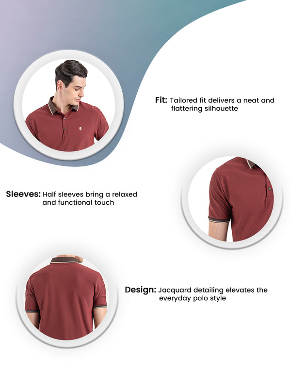 Redtape Jacquard Collar Polo T-Shirt For Men Brick