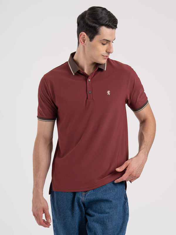 redtape Jacquard Collar Polo T-Shirt for Men Brick