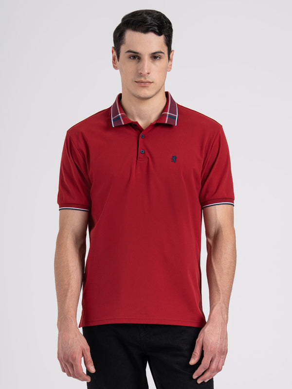 Redtape Jacquard Collar Polo T-shirt For Men Red