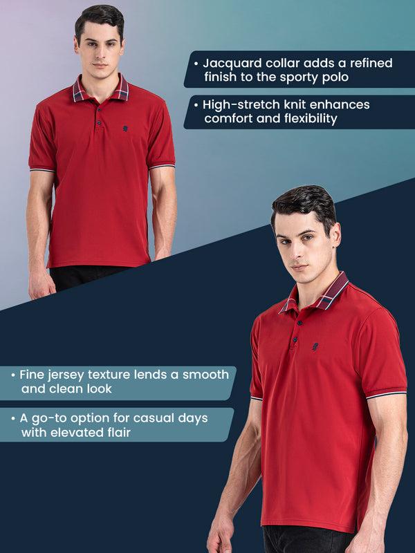 Redtape Jacquard Collar Polo T-shirt For Men Red