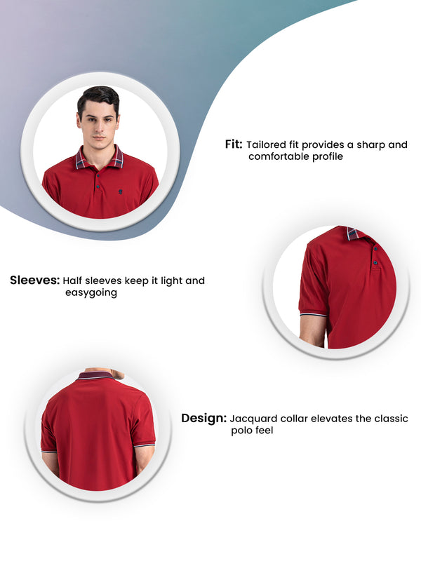 Redtape Jacquard Collar Polo T-shirt For Men Red