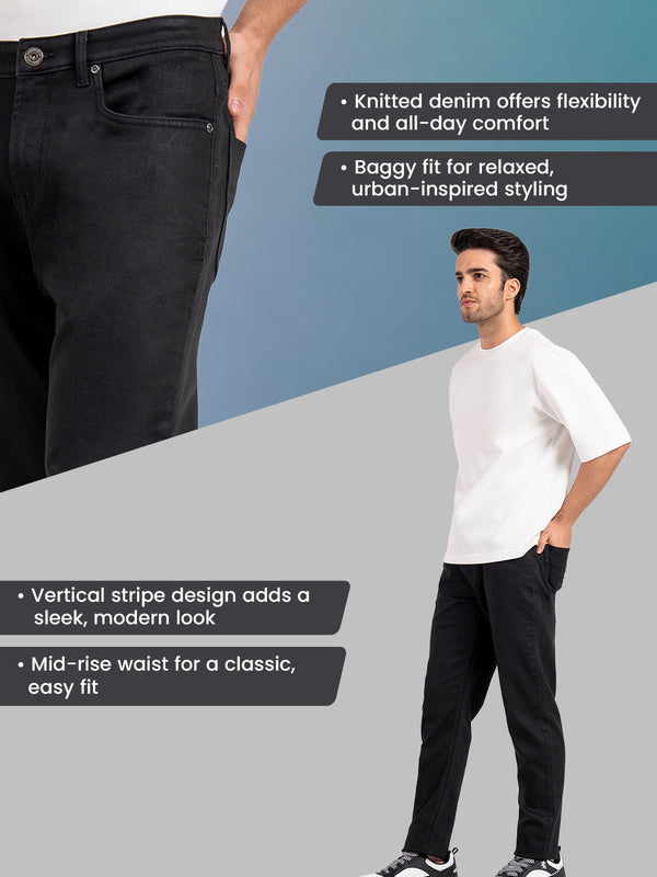 Redtape Men’s Black Mid Rise Baggy Fit Jeans Black