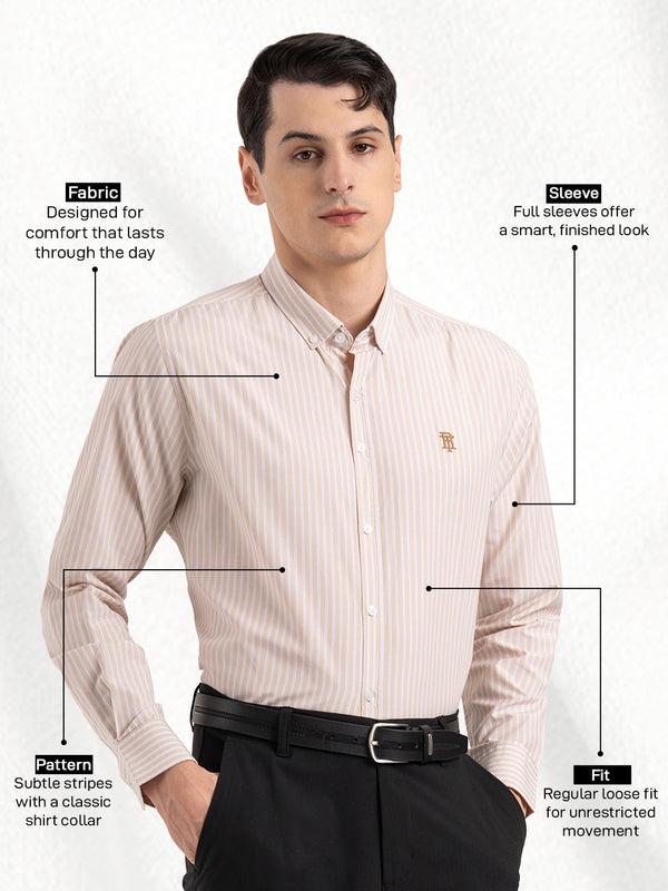Redtape Men’s Full Sleeve Striped Shirt Beige