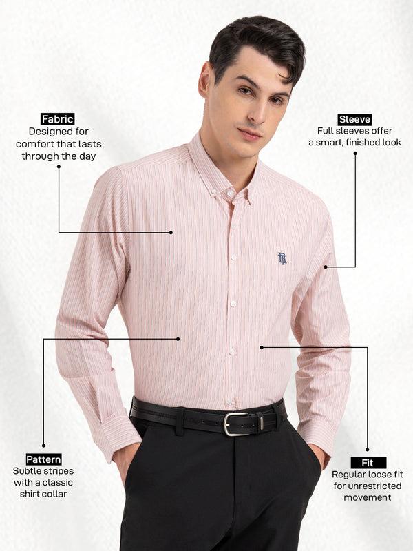 Redtape Men’s Full Sleeve Striped Shirt Light Pink