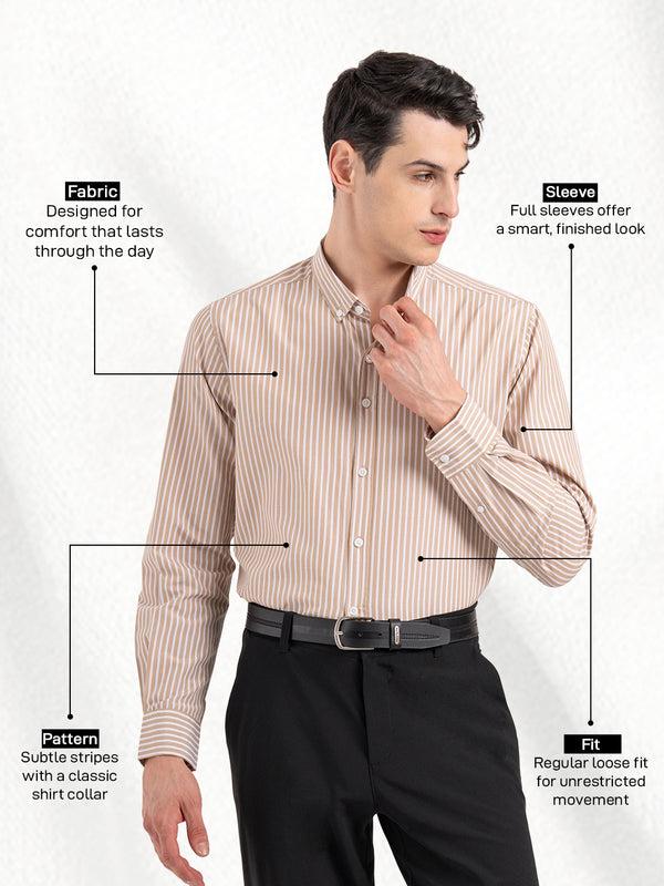 Redtape Men’s Full Sleeve Striped Shirt Tan