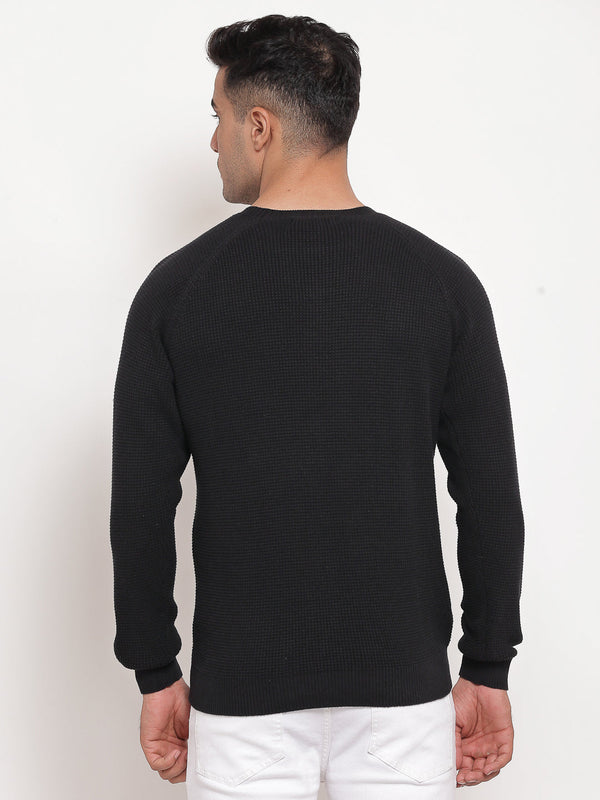 Redtape Men's Self Design Black Sweater Black