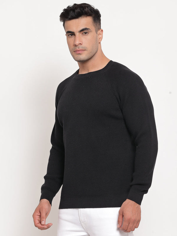 Redtape Men's Self Design Black Sweater Black