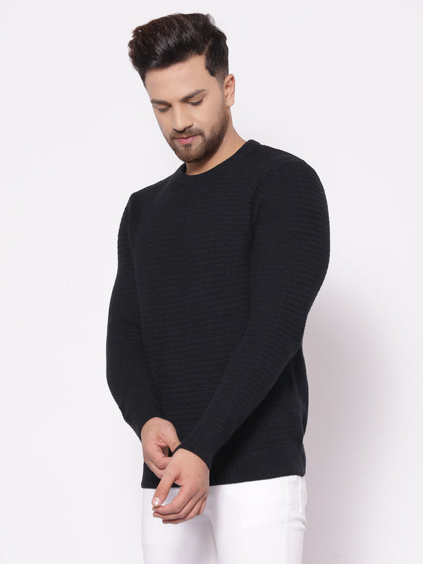 Redtape Men's Self Design Black Sweater Black