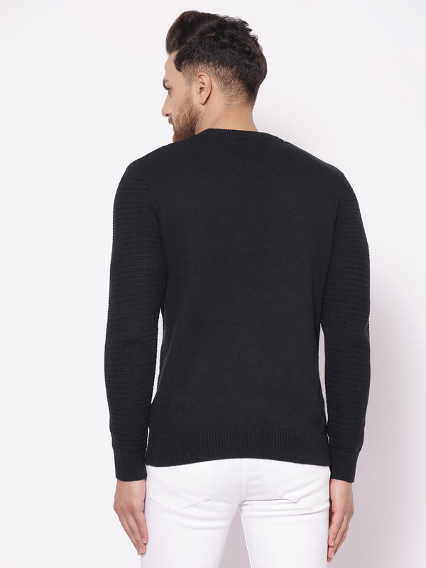 Redtape Men's Self Design Black Sweater Black