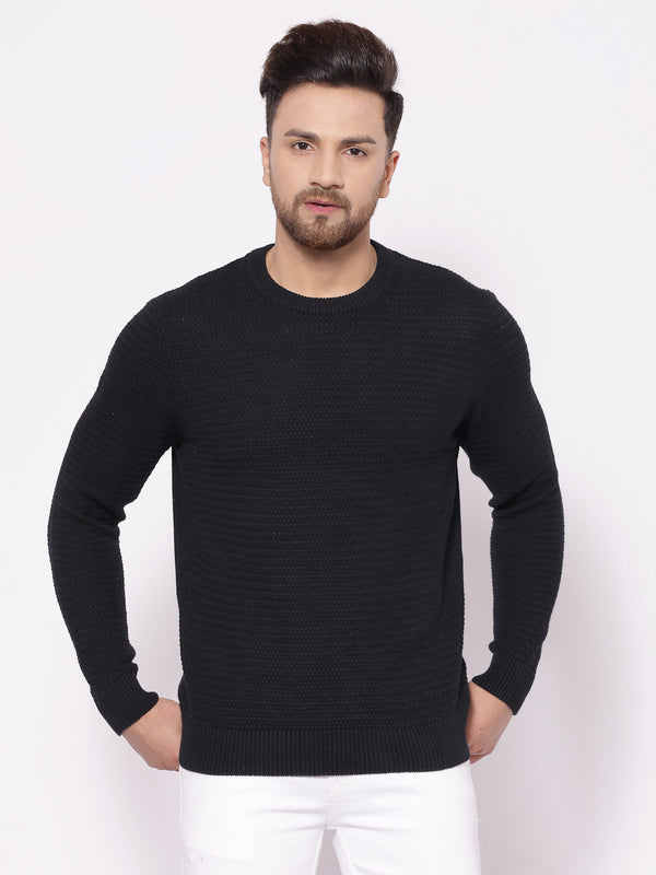 redtape Men's Self Design Black Sweater Black