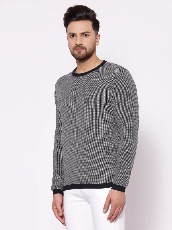 Redtape Men's Self Design Black Sweater Black