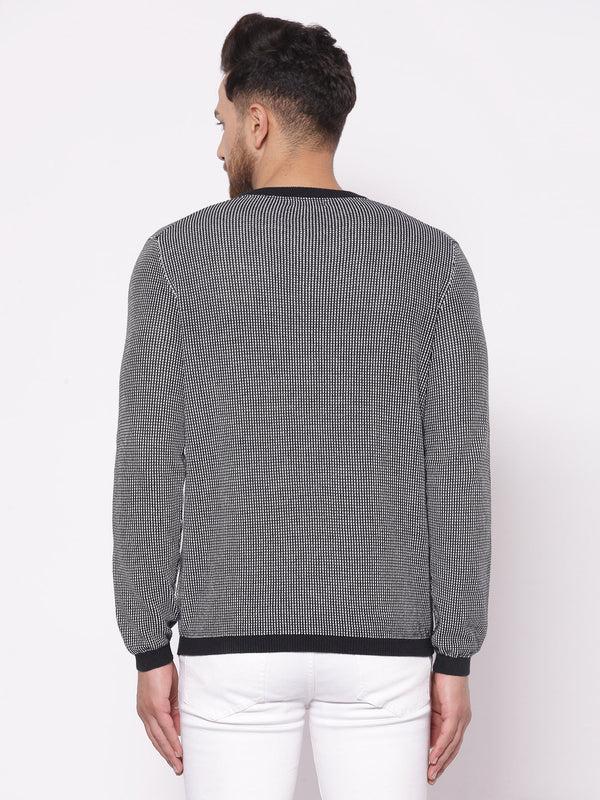 Redtape Men's Self Design Black Sweater Black