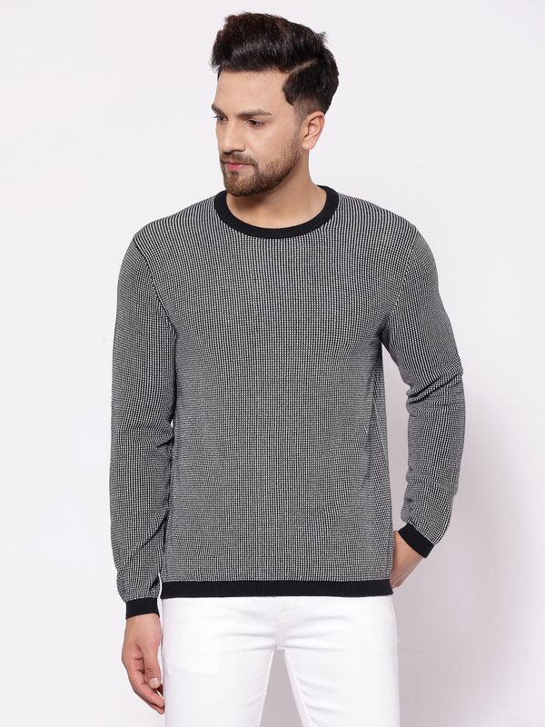 redtape Men's Self Design Black Sweater Black