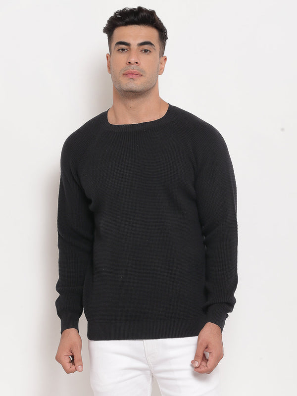 redtape Men's Self Design Black Sweater Black