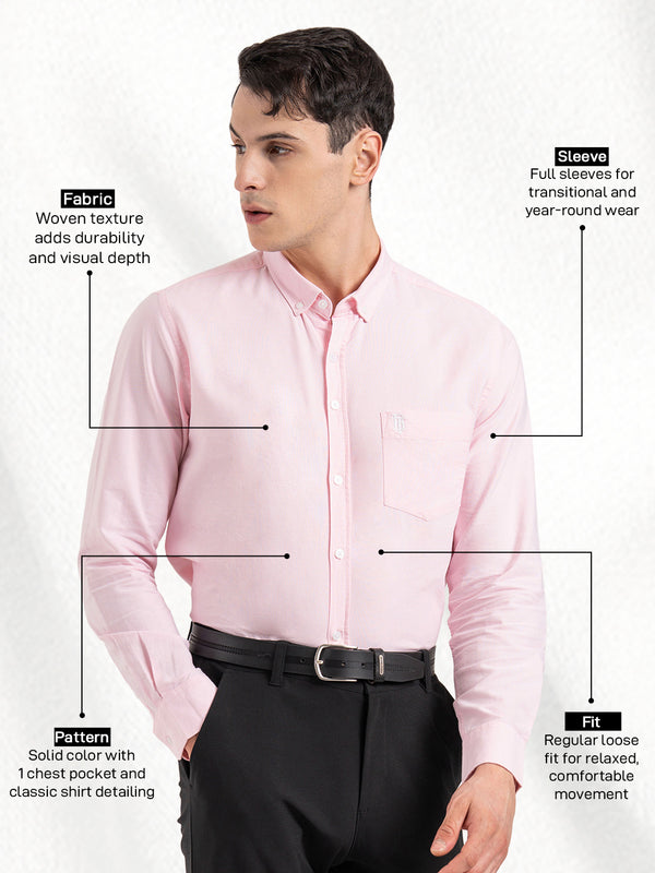 Redtape Men’s Solid Oxford Shirt Pink