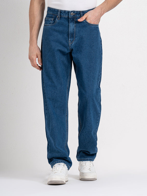 Redtape Mens Baggy Fit Jeans Mid Blue