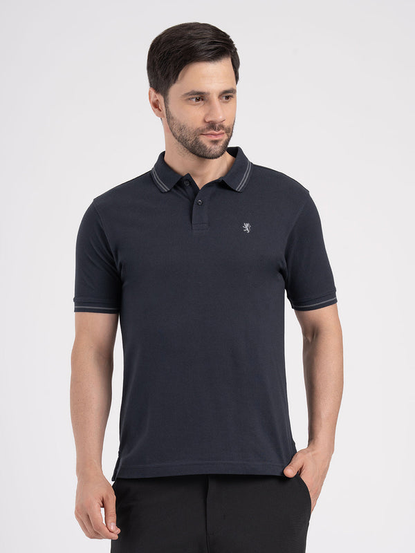 Redtape Mens Single Tone Tipping Polo T-Shirt Navy