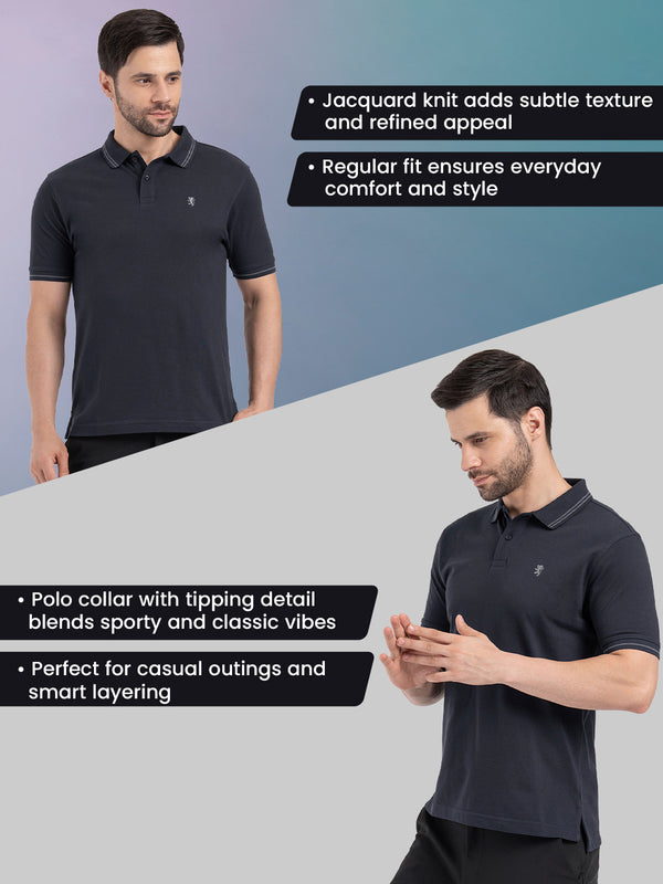 Redtape Mens Single Tone Tipping Polo T-Shirt Navy
