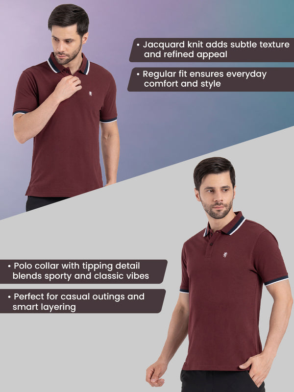 Redtape Mens Two Tone Tipping Polo T-Shirt Wine