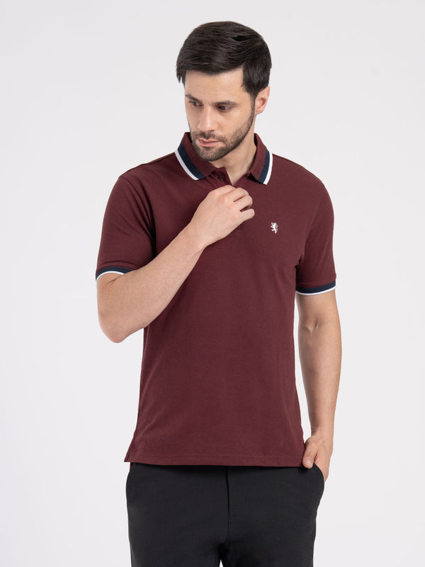 redtape Mens Two Tone Tipping Polo T-Shirt Wine