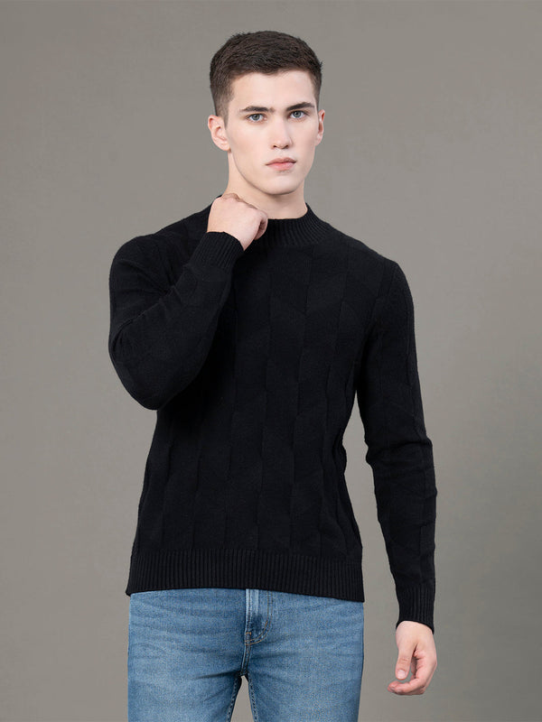 Redtape Mock Neck Pattern Sweater For Men Black