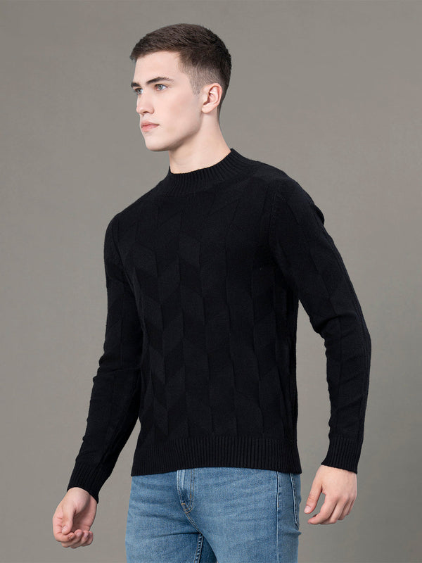 Redtape Mock Neck Pattern Sweater For Men Black