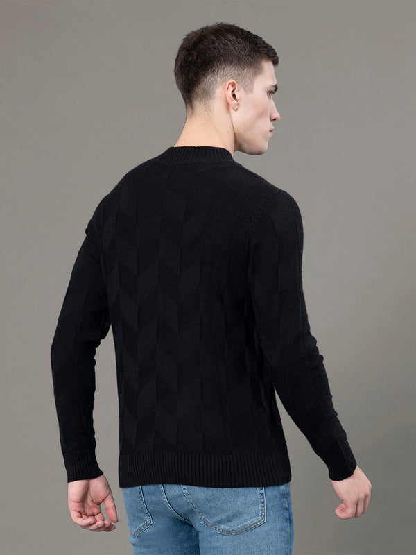 Redtape Mock Neck Pattern Sweater For Men Black