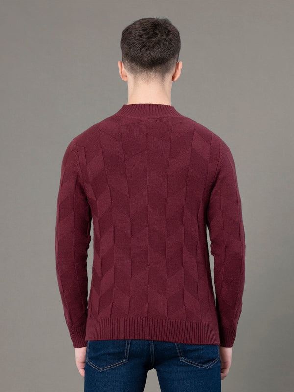 Redtape Mock Neck Pattern Sweater For Men Maroon