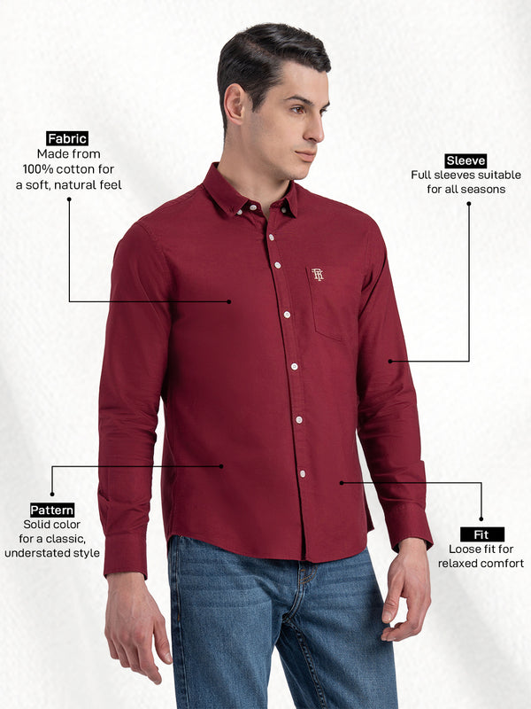 Redtape Oxford Solid Shirt For Men Maroon