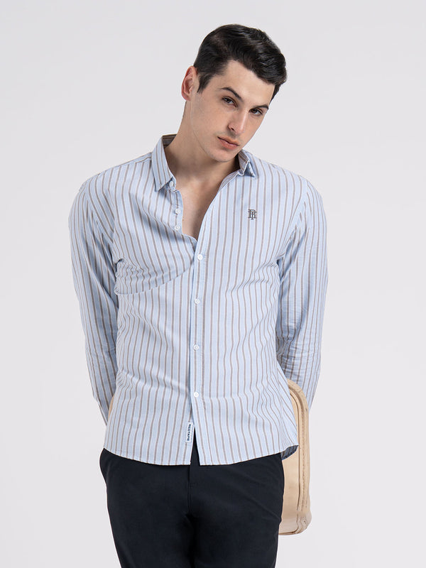 redtape Oxford Striped Shirt for Men Light Blue