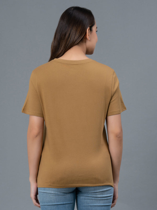 Redtape Round Neck Cotton T-Shirt For Women Camel