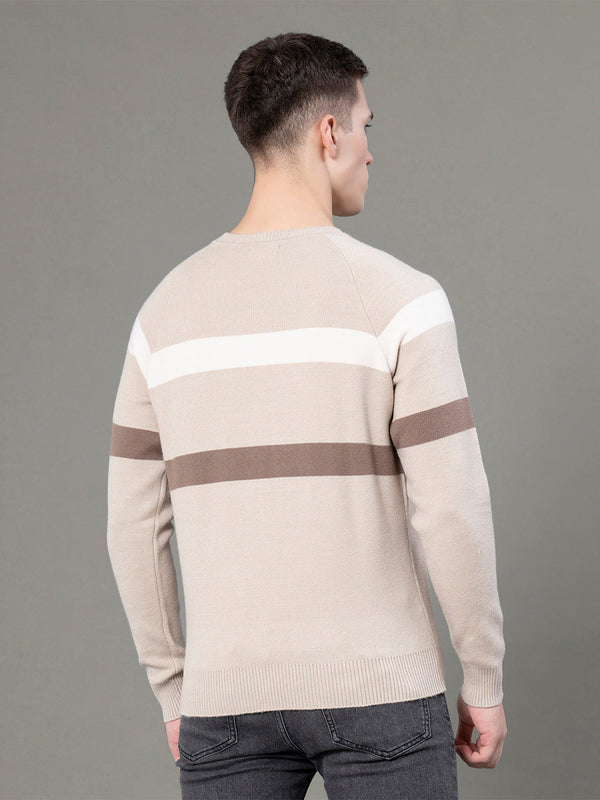 Redtape Round Neck Embossed Sweater For Men Beige