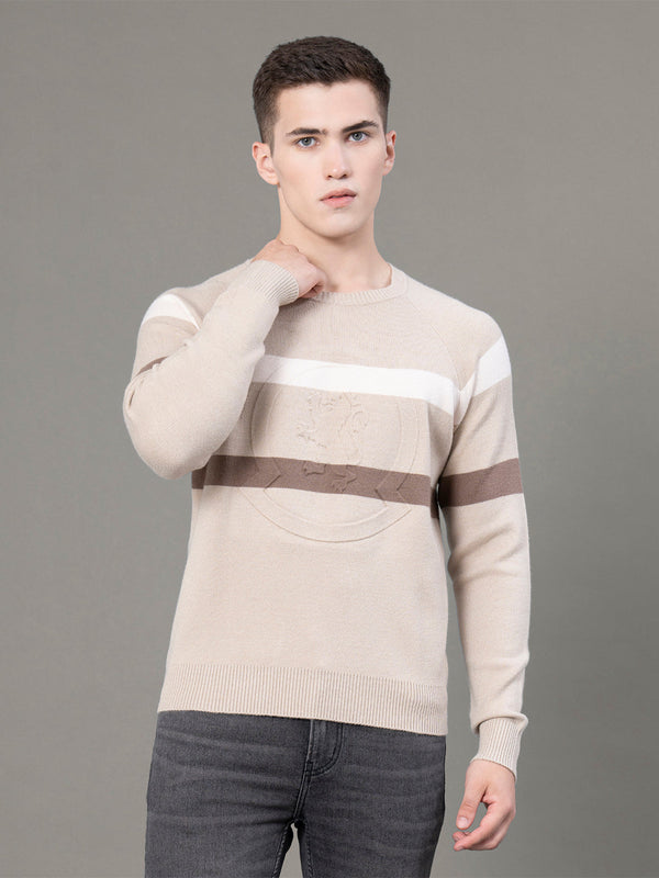 redtape Round Neck Embossed Sweater for Men Beige