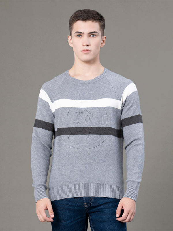 Redtape Round Neck Embossed Sweater For Men Grey