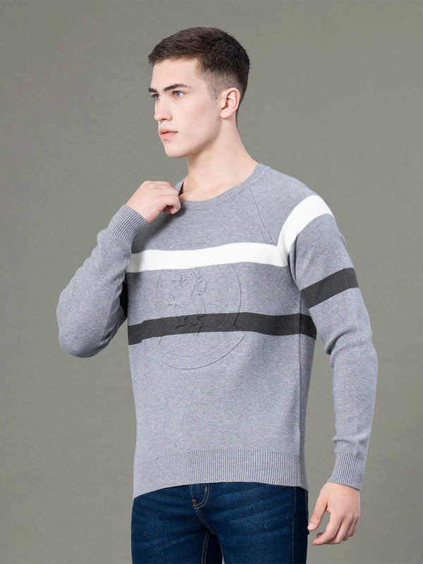 Redtape Round Neck Embossed Sweater For Men Grey