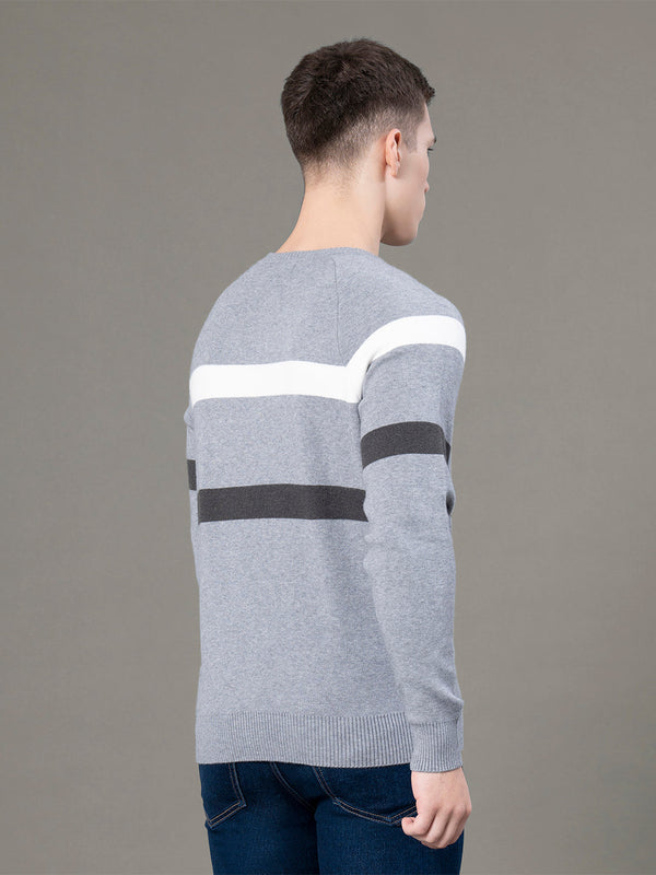 Redtape Round Neck Embossed Sweater For Men Grey