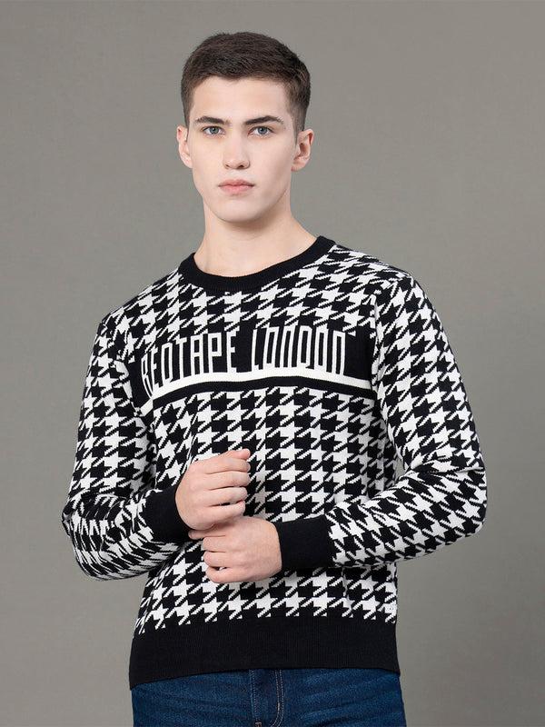 Redtape Round Neck Pattern Sweater For Men Black