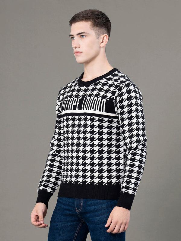 Redtape Round Neck Pattern Sweater For Men Black