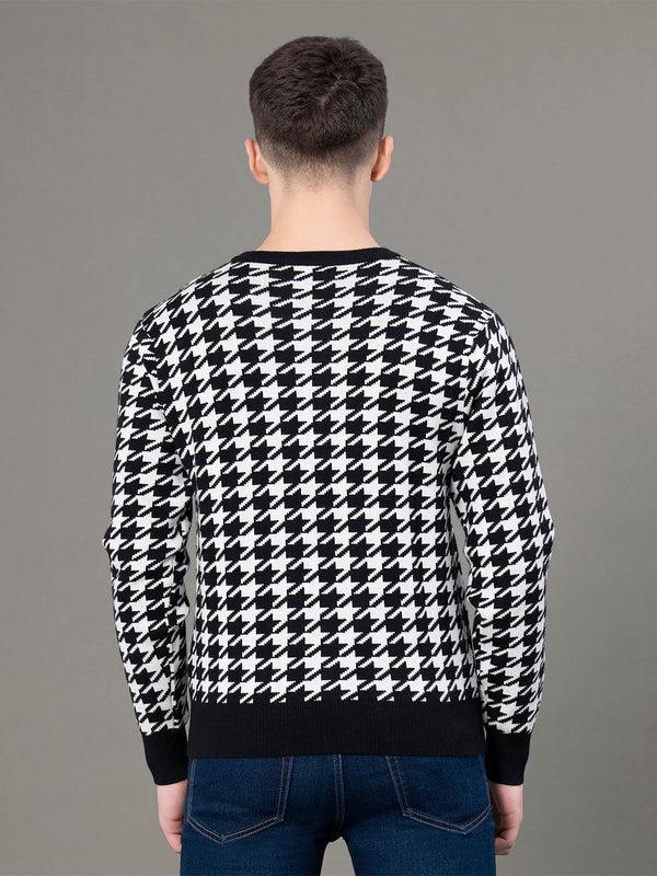 Redtape Round Neck Pattern Sweater For Men Black