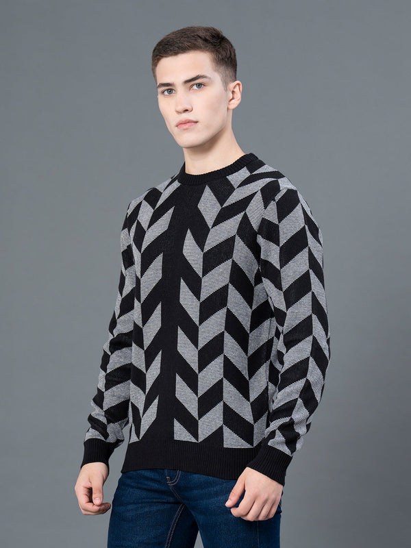 Redtape Round Neck Pattern Sweater For Men Black