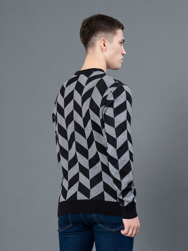 Redtape Round Neck Pattern Sweater For Men Black